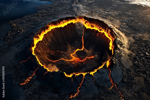 3D digital model of a volcanic crater within the Great Rift Valley, with realistic terrain and animated lava flows showcasing the regionâ€™s powerful geological activity photo