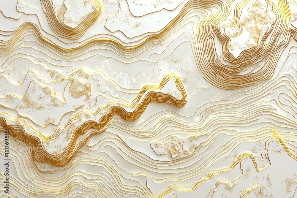 Abstract golden topographic map with layered texture, featuring fluid lines and elegant curves, perfect for modern design and decor. Abstract golden topographic map with layered texture, featuring fluid lines and elegant curves, perfect for modern design and decor.