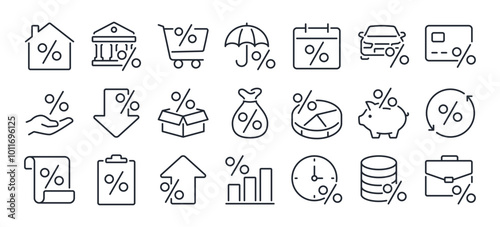 Loan interest rate editable stroke outline icon isolated on white background flat vector illustration. Pixel perfect. 64 x 64.