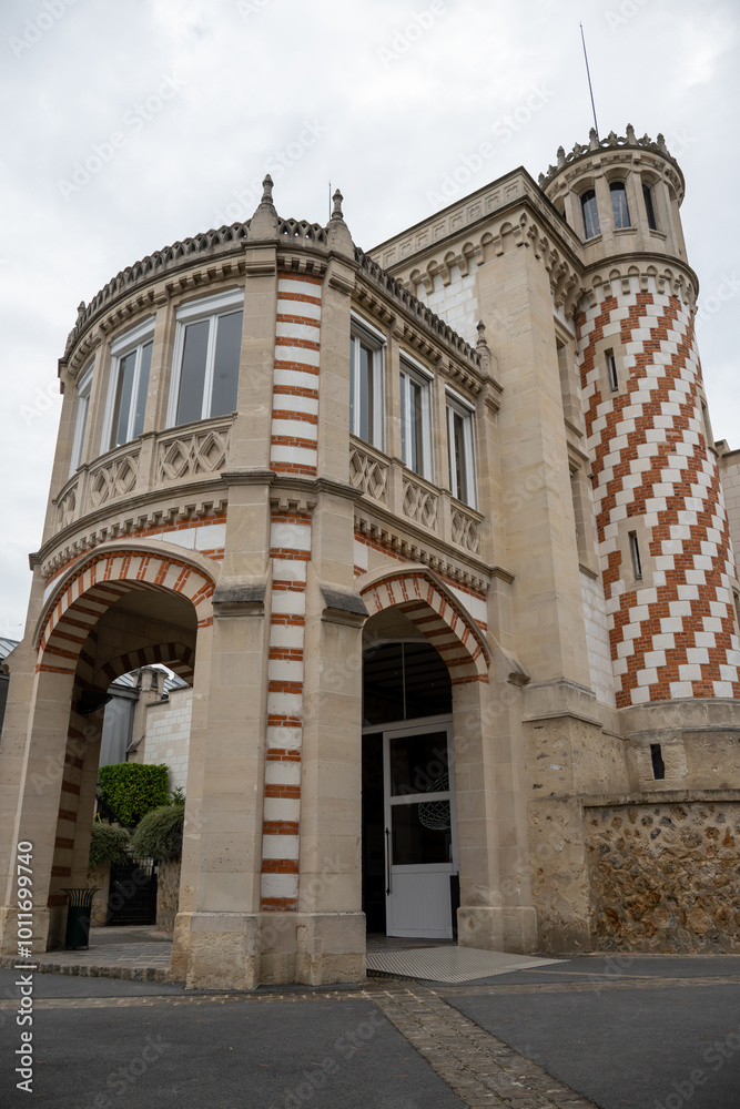 Beautiful French architecture elements and houses in Champagne sparkling wine making town Reims, tourists destination in France Beautiful French architecture elements and houses in Champagne sparkling wine making town Reims, tourists destination in France