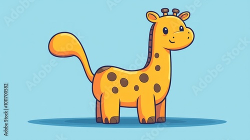 Cute cartoon giraffe with a cheerful expression and colorful spots.