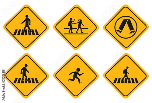 Free Download An illustration of a set of school zone street or pedestrian area. pedestrians yellow signs isolated on white background
 - GFXLoad