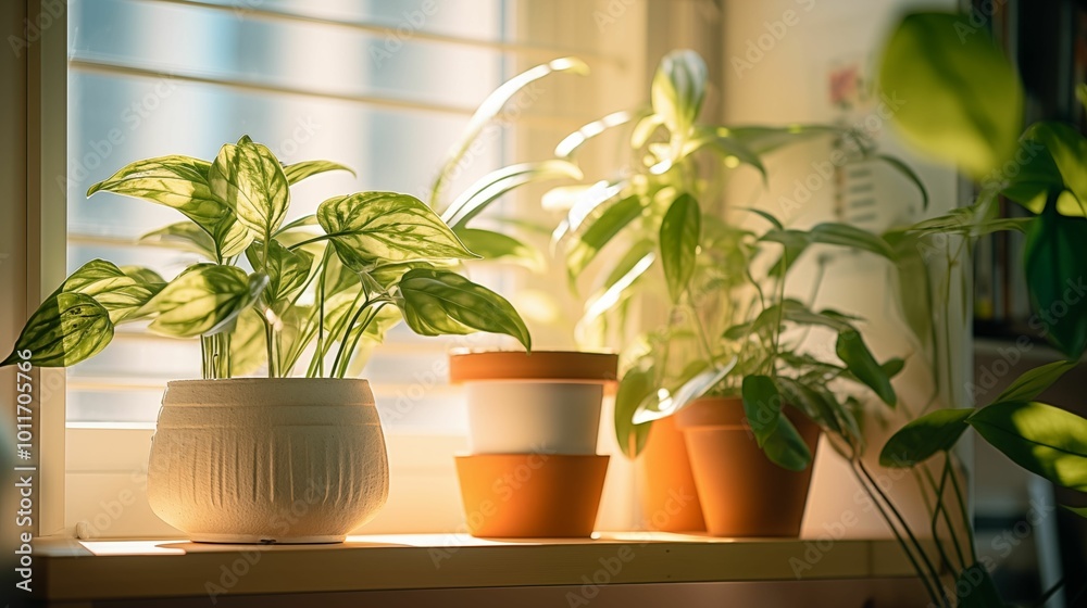Houseplant placed on a windowsill. Houseplant placed on a windowsill.