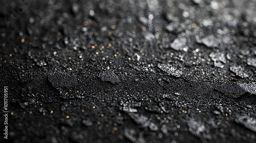 Black sandpaper-textured background, top view. 