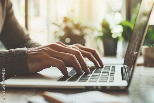 Close-up Of A Person Typing On Laptop, Generative AI