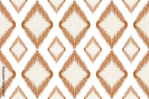 Ikat brown Abstract Ethnic Art, Seamless Pattern in Tribal, Folk Embroidery, and Mexican Style, Aztec Geometric Ornament Print, Design for Carpet, Wallpaper, Wrapping, Fabric, Clothing	