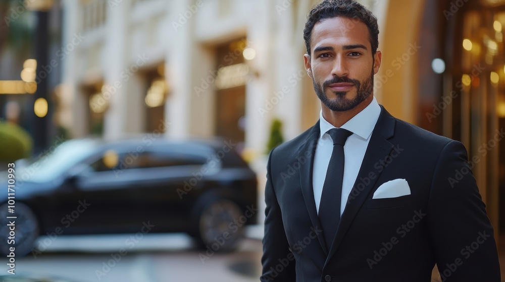 Professional Valet providing top-notch service at luxurious hotel entrance, Generative AI Professional Valet providing top-notch service at luxurious hotel entrance, Generative AI