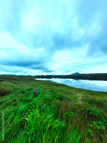 Ballynahinch Lake as seen from Derrynavglaun in Connemara, Ireland.  photo