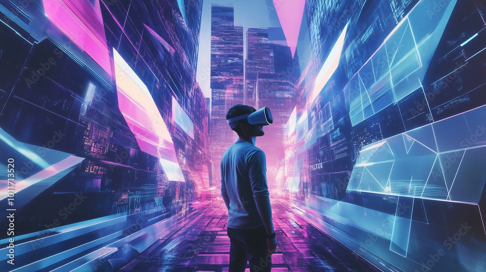 Virtual Reality Odyssey: A Journey through Neon Landscapes
