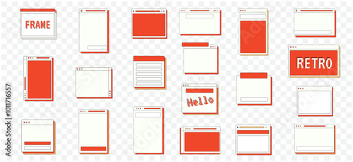 Retro Ui Frame Text Box Vector Collection. Retro Desktop Windows, Message Boxes, and User Interface Pop-up Elements for Web and App Design Illustration