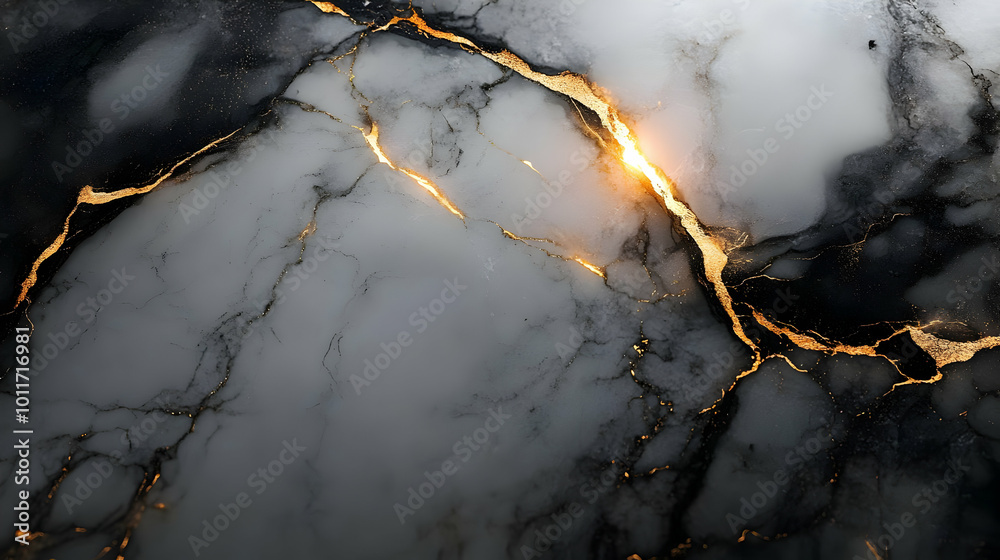 Abstract Background with Grey and Black Swirls and Golden Veins