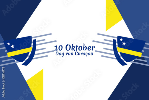 Translation: October 10, Curaçao Day. Vector illustration. Suitable for greeting card, poster and banner.