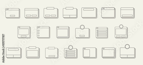 Set of Line Art Retro Ui Frame Text Box Vector Illustration. Retro Desktop Windows, Message Boxes, and User Interface Pop-up Elements for Web and App Design