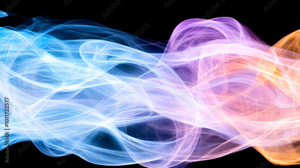 Obraz premium Colorful Light Waves Creating a Dynamic Abstract Pattern Against a Black Background