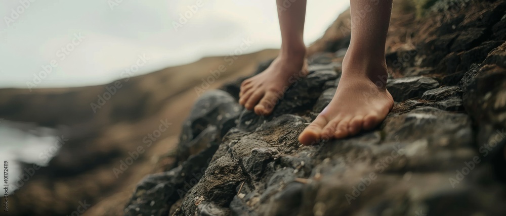 A photo of a child's bare feet gripping rocks, reflecting a spirit of adventure and the joy of exploring natural landscapes. A photo of a child's bare feet gripping rocks, reflecting a spirit of adventure and the joy of exploring natural landscapes.