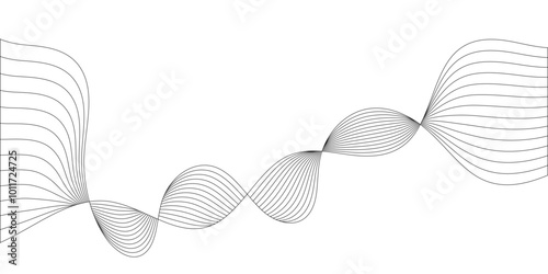 Abstract perspective line stripes in black colour with 3d dimensional effect isolated on white.