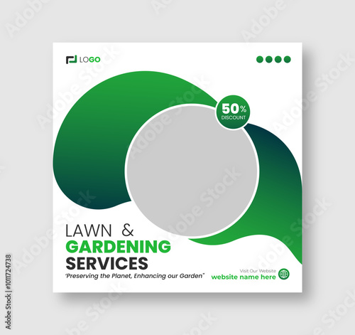 Lawn and gardening or landscaping service social media post and web banner template