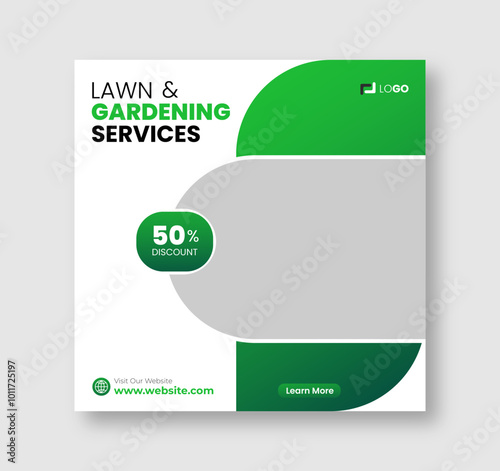 Lawn and gardening or landscaping service social media post and web banner template