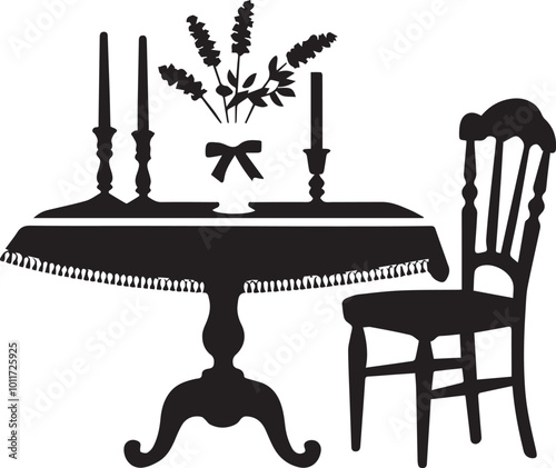 A vector image of a silhouette table on a flower vast
