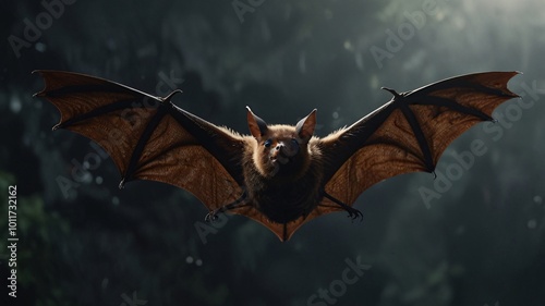 Fototapeta Naklejka Na Ścianę i Meble -  Bats flying Through the Lush Green Forest Under the Sky animal wild nature.
