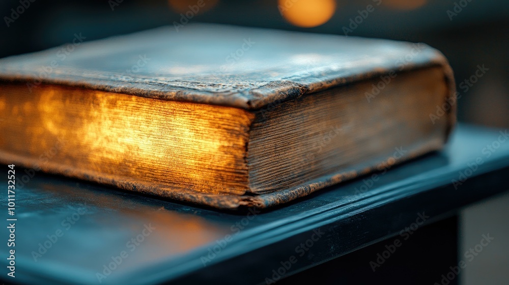 Illuminated Old Book on a Dark Surface Illuminated Old Book on a Dark Surface