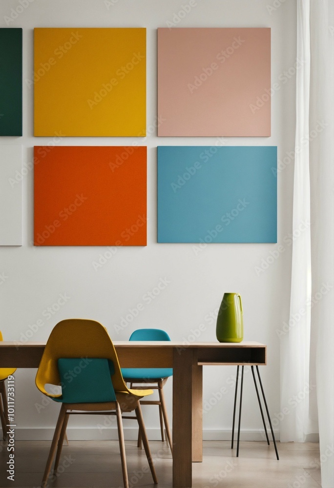 Interior with table and canvas, AI generated Interior with table and canvas, AI generated