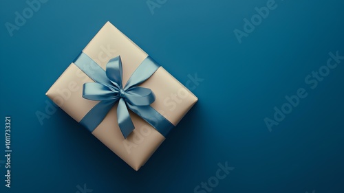 gift box with blue bow on blue background