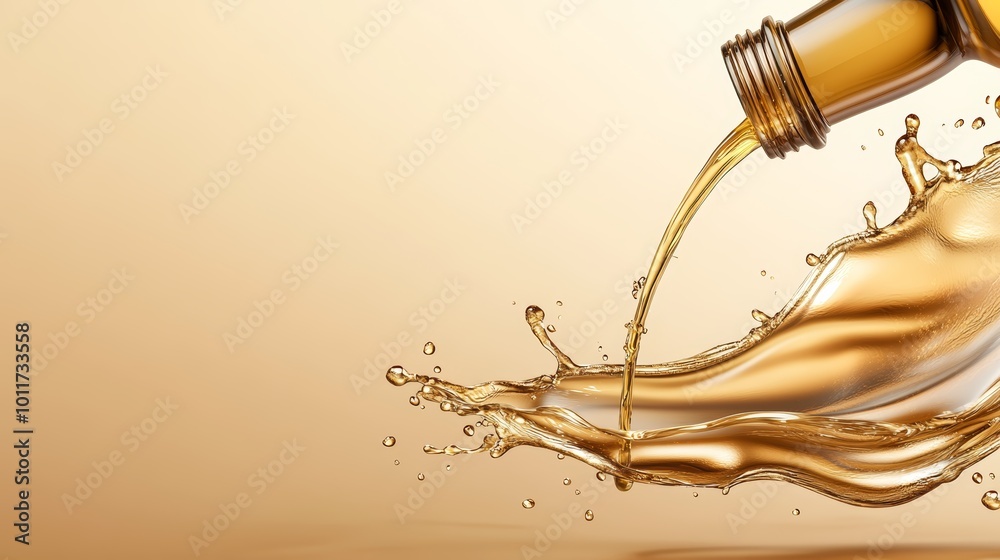 Golden Liquid Pouring with Splash and Droplets Golden Liquid Pouring with Splash and Droplets