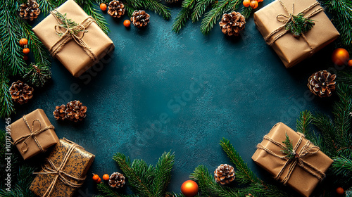 Flat Lay of Christmas Gifts in Minimalist Style. Generative AI