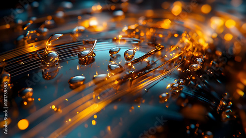 Abstract 3D Illustration of Music Notes with Glowing Lights