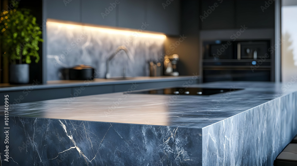 Modern Kitchen Countertop with Marble Texture 3D Illustration