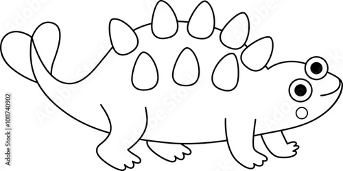 Vector black and white ankylosaur icon. Cute dinosaur line illustration for kids. Funny dino clipart for children isolated on white background. Cartoon prehistoric animal coloring page