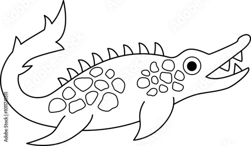 Obraz na plátně Vector black and white mosasaurus icon