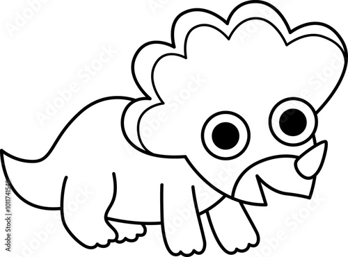 Vector black and white baby triceratops icon. Cute little dinosaur line illustration for kids. Funny dino kid clipart for children isolated on white. Cartoon prehistoric animal coloring page