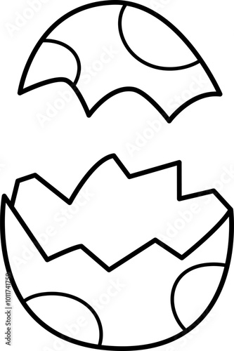 Vector black and white bird or dinosaur egg icon. Farm, Easter or prehistoric line illustration isolated on white. Cute spring coloring page for kids. Animal eggshell divided in two halves