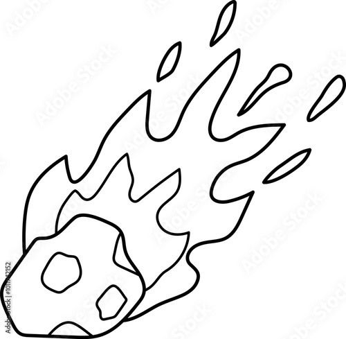 Vector black and white asteroid icon isolated on white background. Cartoon comet line clipart. Space design element. Meteor coloring page for kids