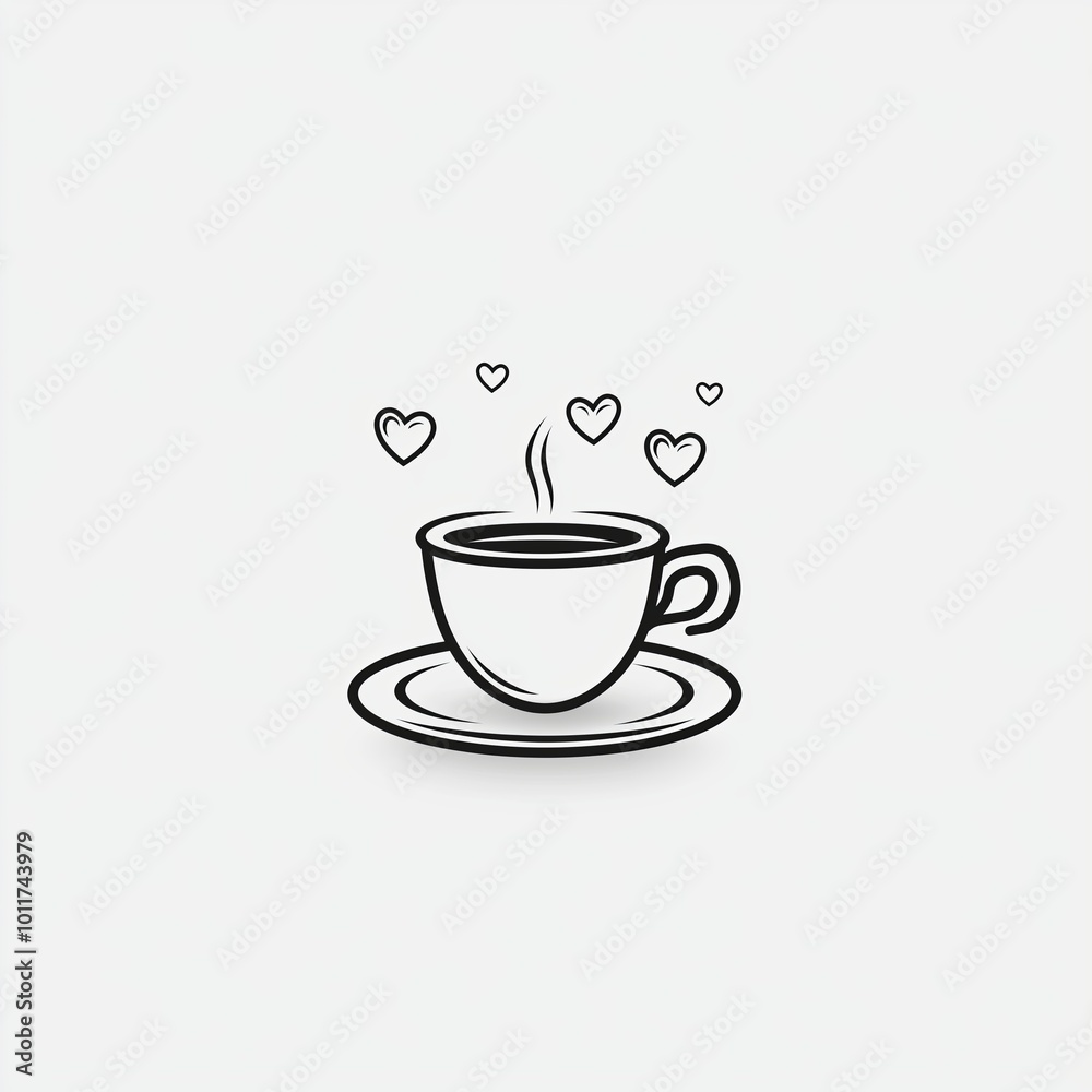A Stylish Coffee Cup logo adorned with Heart Steam Illustrations line art design A Stylish Coffee Cup logo adorned with Heart Steam Illustrations line art design