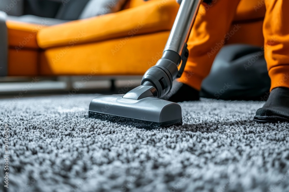Janitor cleaning carpet rug with vacuum, Generative AI Janitor cleaning carpet rug with vacuum, Generative AI