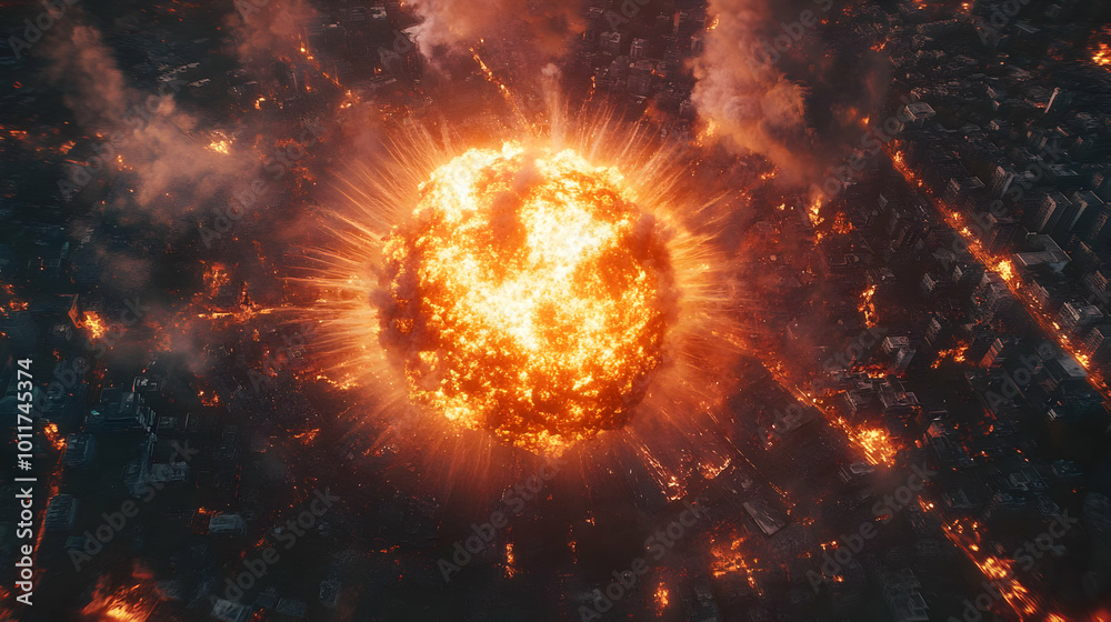 Fiery Explosion in Cityscape 3D Illustration Fiery Explosion in Cityscape 3D Illustration