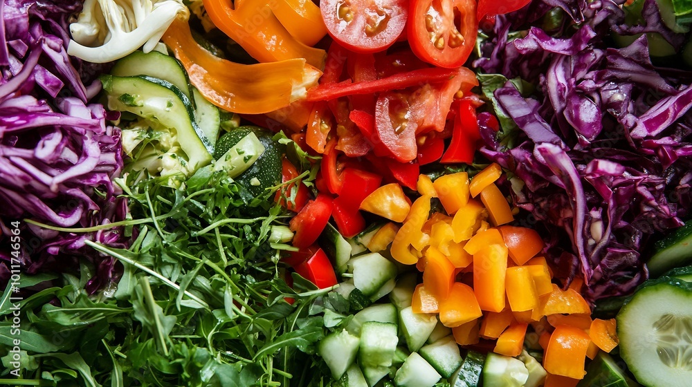 A lively and fresh vegetable salad featuring a mix of vibrant ingredients A lively and fresh vegetable salad featuring a mix of vibrant ingredients