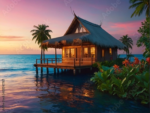 Experience the Serenity of a Tropical Beachfront Bungalow at Stunning Sunset Hours