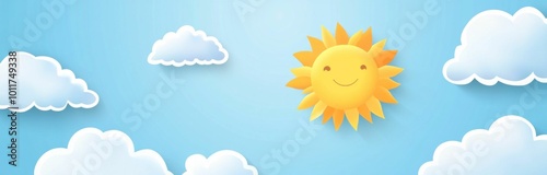 bright sun, cheerful clouds, sunny day, blue sky, cartoon style, playful atmosphere, summer vibes