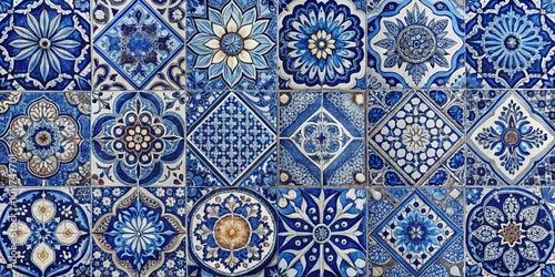 Blue and White Floral Tile Mosaic, Tiles, Mosaic, Pattern