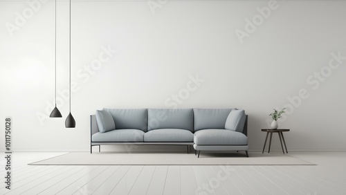 A minimalist wallpaper featuring a modern interior with a suspended white ball and sleek grey background. Captured in sharp 4k resolution for a clean, contemporary aesthetic