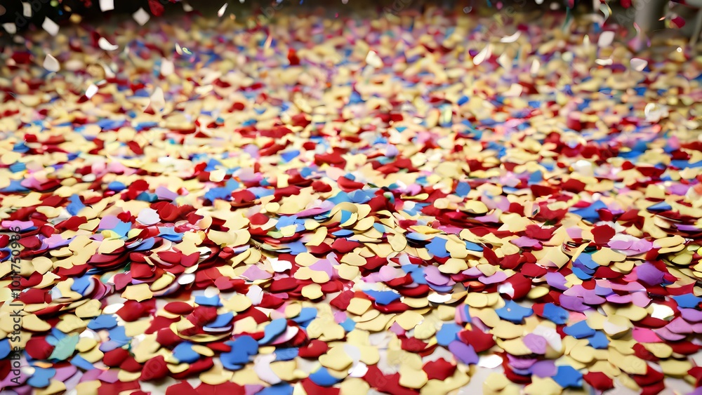 A close-up of wedding confetti in rich colors, spread across the floor in a captivating pattern. Each piece is meticulously detailed in 4k resolution, giving the image a festive feel A close-up of wedding confetti in rich colors, spread across the floor in a captivating pattern. Each piece is meticulously detailed in 4k resolution, giving the image a festive feel