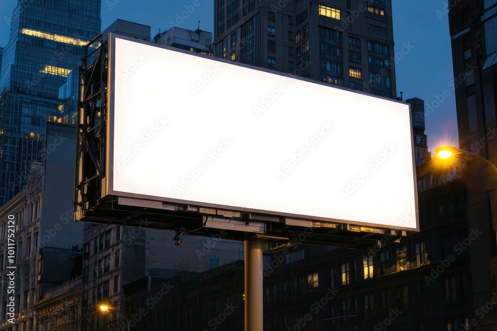 Empty Billboard in Urban Setting at Dusk Empty Billboard in Urban Setting at Dusk