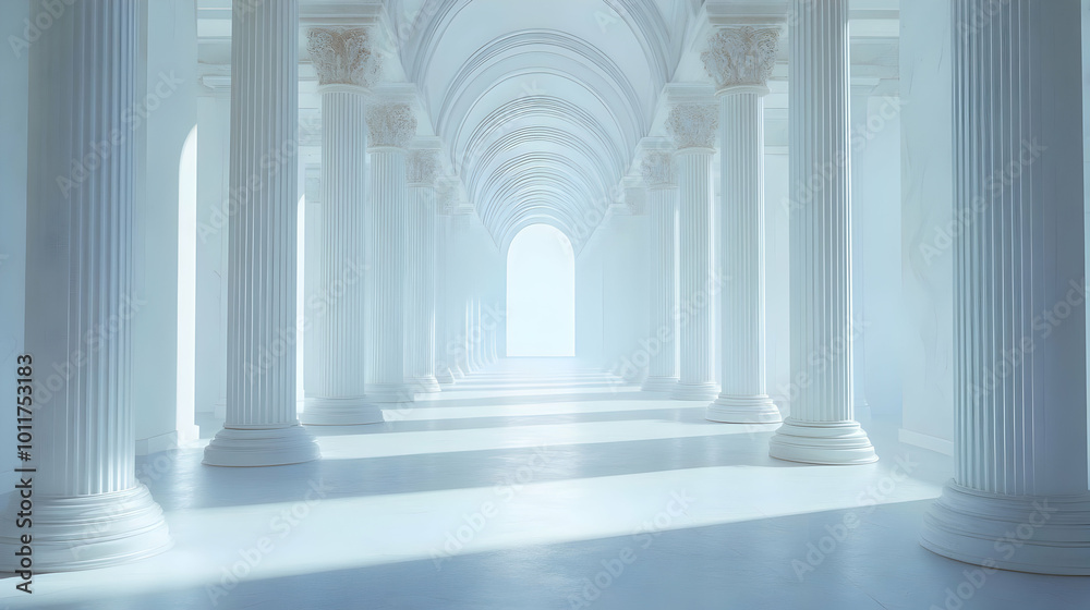 White Columns Hallway 3D Render White Columns Hallway 3D Render