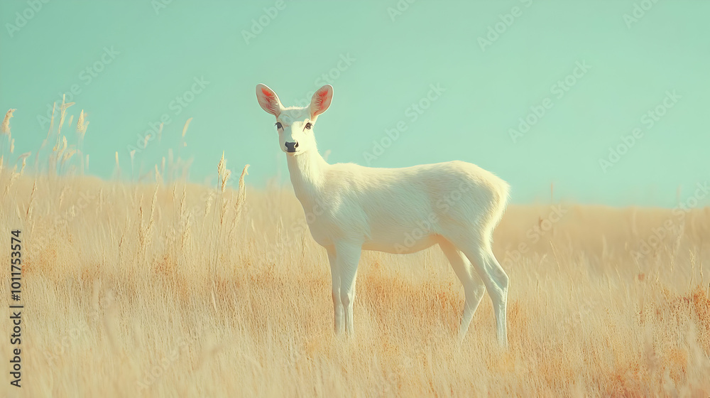 White Deer in a Field of Grass Illustration White Deer in a Field of Grass Illustration