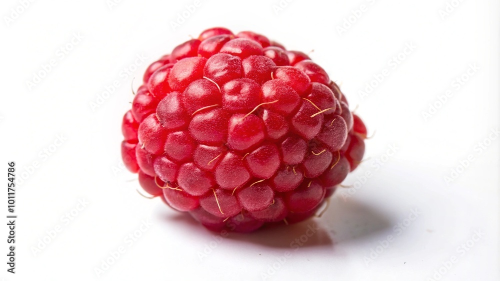 A single ripe raspberry isolated on a white background. A single ripe raspberry isolated on a white background.