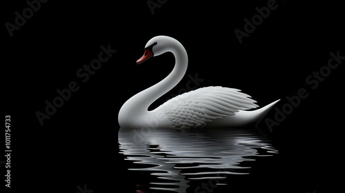 White Swan on Black Water 3D Illustration